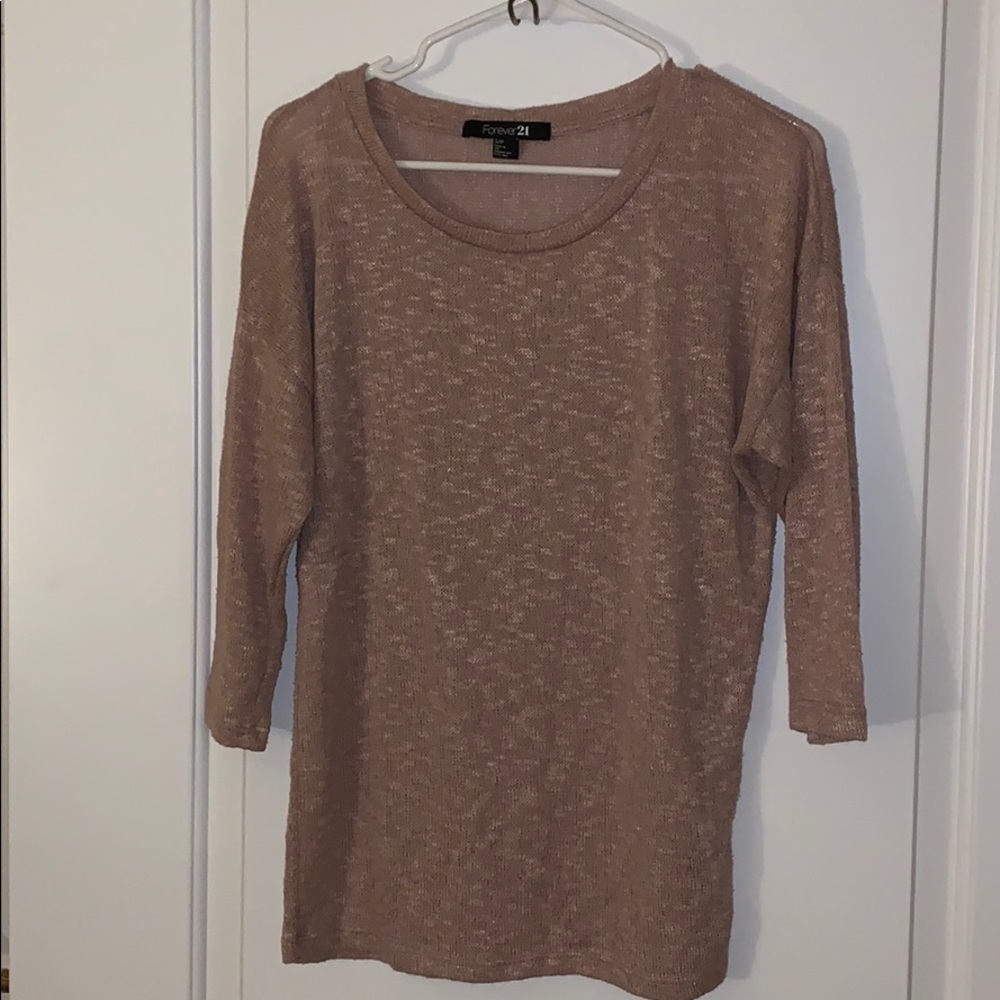 F21 Oatmeal Marled Scoop Neck 3/4 Sleeve Tunic